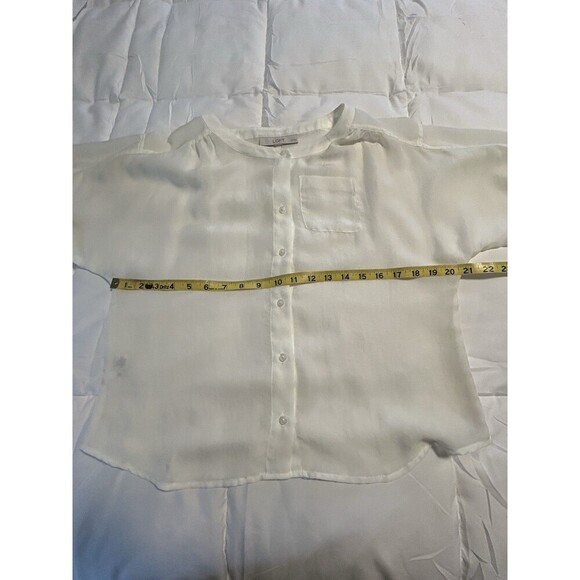 LOFT MP Ivory Semi-Sheer Button Front Blouse V-Neck 3/4 Sleeve - Picture 8 of 10